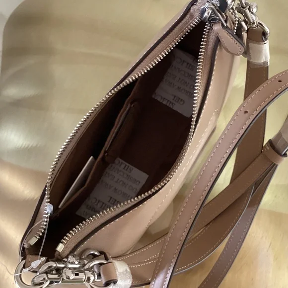 Coach Teri Silver/Taupe/Beige Smooth Leather Shoulder Crossbody Bag CR099 NWOT - Picture 12 of 16
